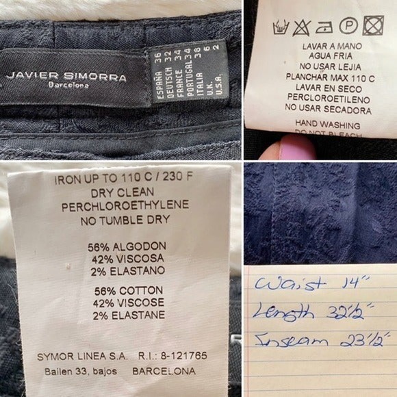 Javier Simmora Cropped Jacquard Pants Black Size 2 - Picture 8 of 8